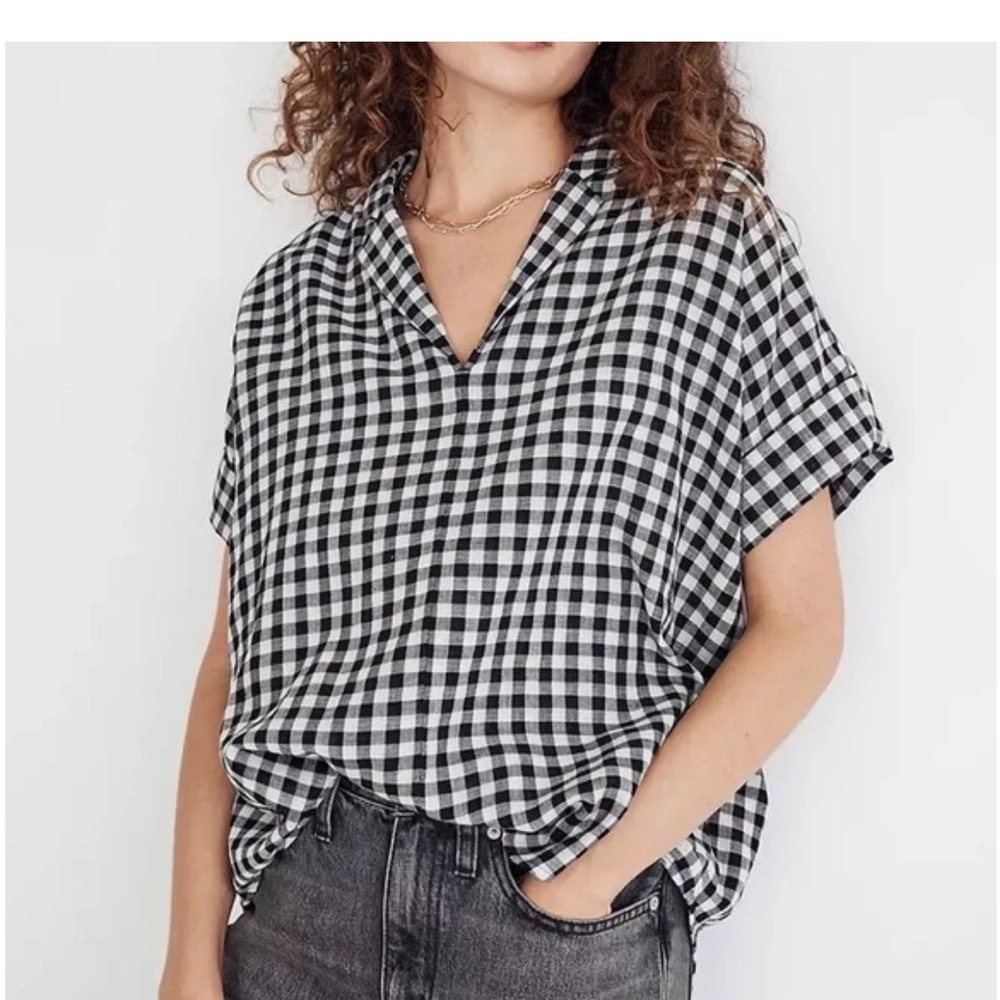 Madewell Black and White Gingham Short-Sleeve Blouse